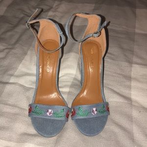 Denim Ankle Strap Heels